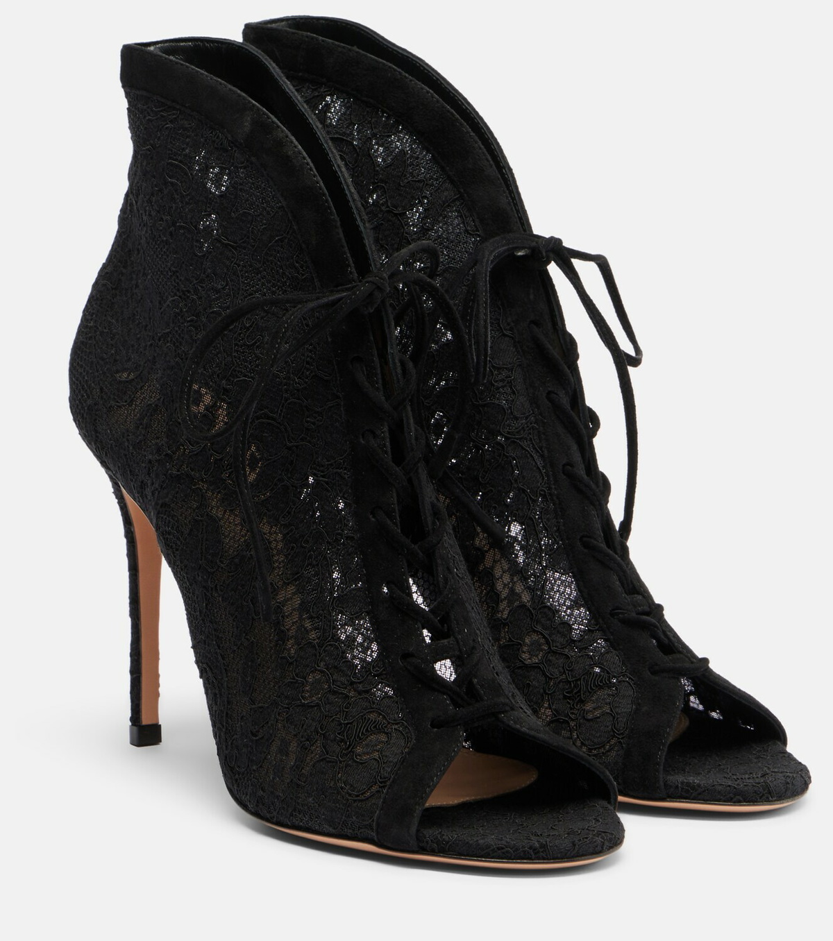 Gianvito Rossi Suede-trimmed lace pumps