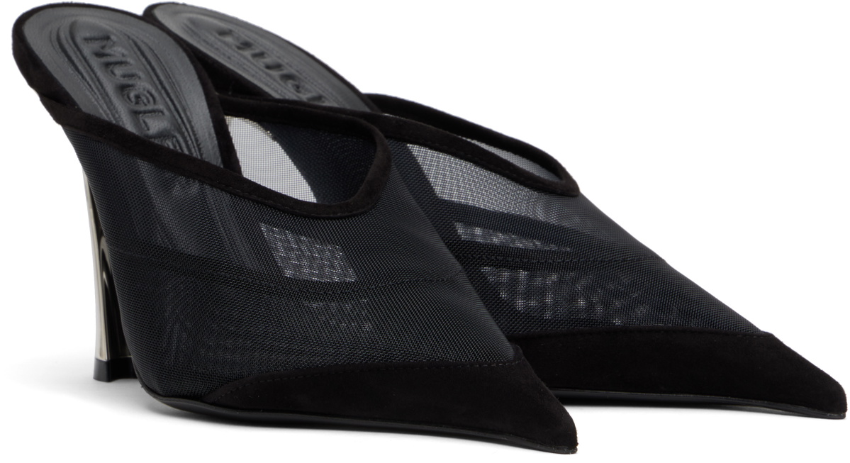 Mugler Black Mesh Fang 95 Mules