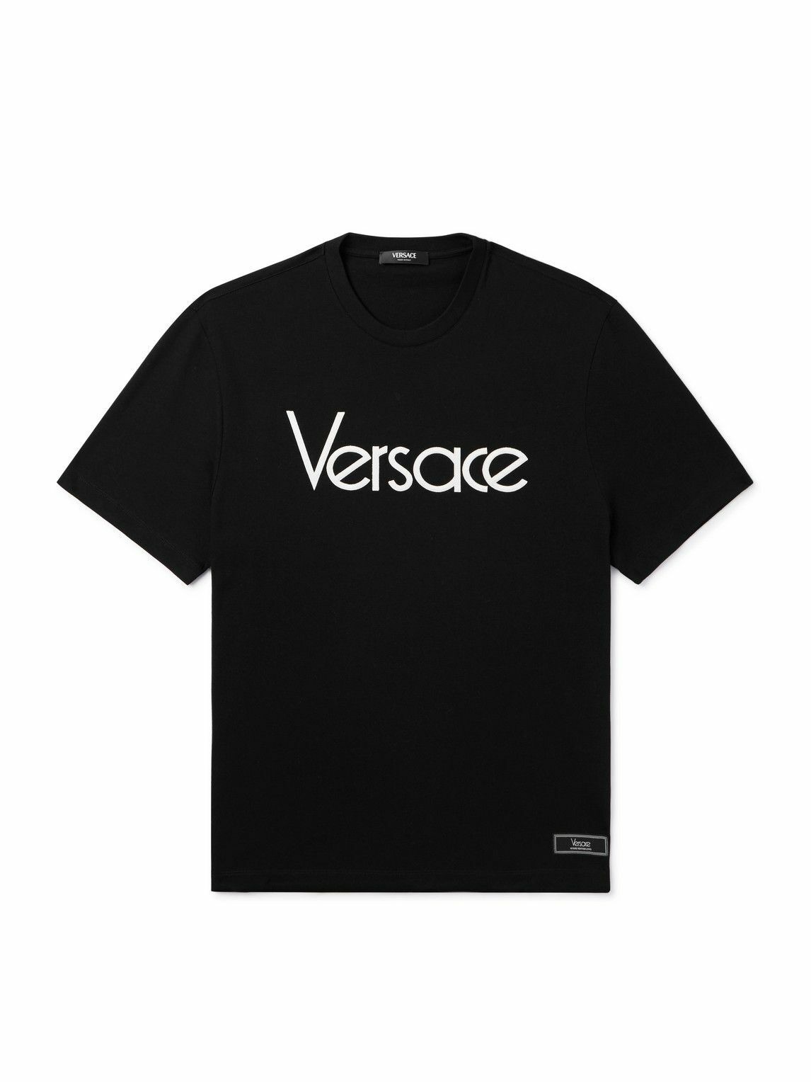 Photo: Versace - Logo-Embroidered Appliquéd Cotton-Jersey T-Shirt - Black