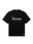 Versace - Logo-Embroidered Appliquéd Cotton-Jersey T-Shirt - Black