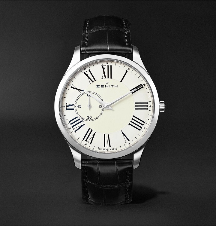 Photo: Zenith - Elite Ultra-Thin Roman Dial 40mm Stainless Steel and Alligator Watch - White