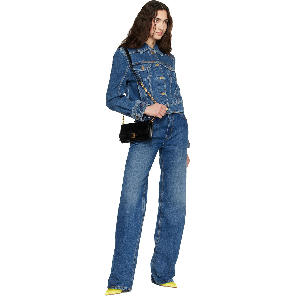 BALMAIN Blue Cropped Denim Jacket