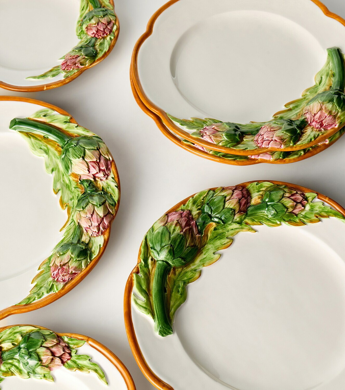 Les-Ottomans Artichoke set of 4 ceramic dinner plates