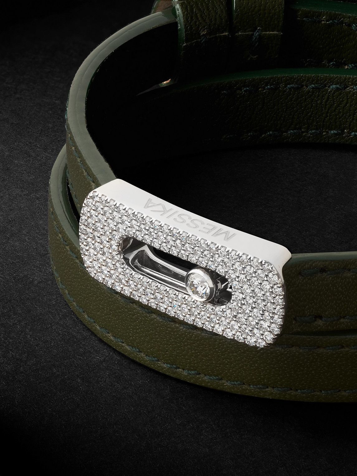 Messika - Men - White Gold, Leather and Diamond Bracelet Green - L