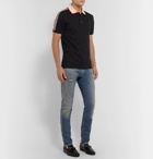 Gucci - Slim-Fit Webbing-Trimmed Stretch-Cotton Piqué Polo Shirt - Black
