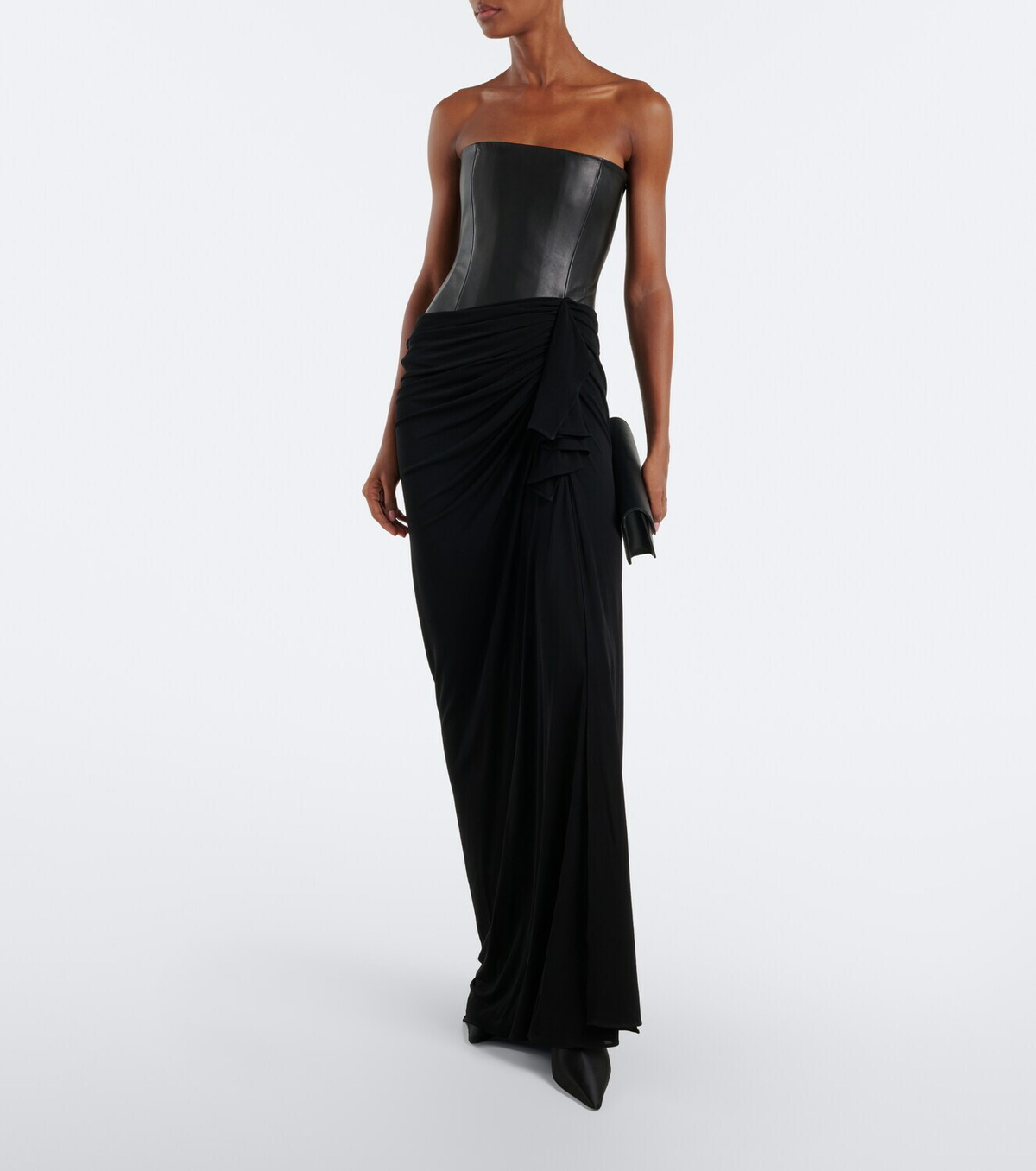 Alex Perry Draped leather and jersey corset gown