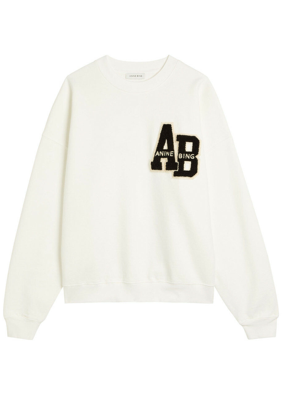Anine Bing Miles Logo-appliquéd Cotton Sweatshirt White