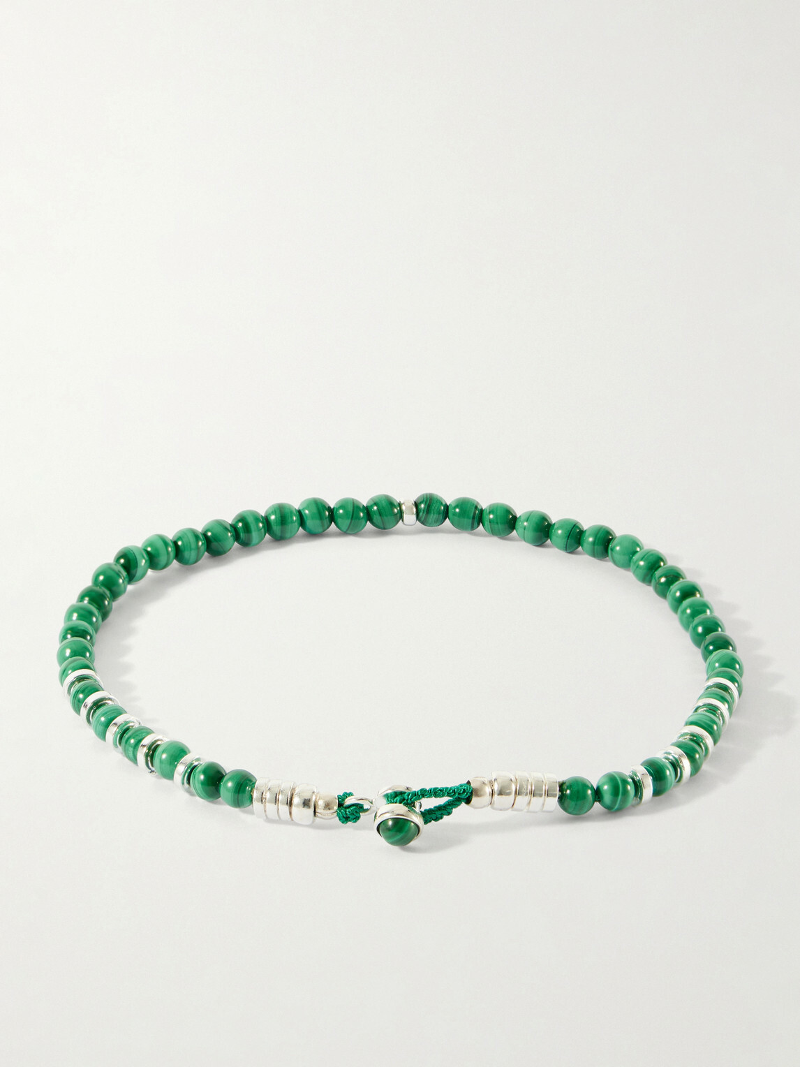 Mikia - Circle 4 Sterling Silver, Malachite and Hematite Beaded Bracelet - Green