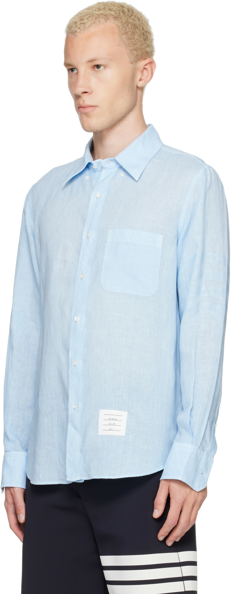 Thom Browne Blue Linen 4-Bar Shirt