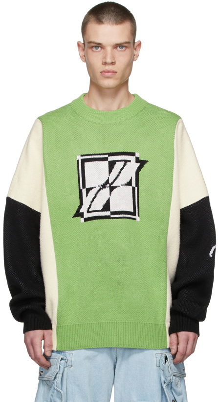 Photo: We11done Green Jacquard Square Logo Mix Sweater