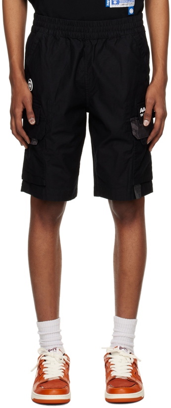 Photo: AAPE by A Bathing Ape Black Moonface Patch Cargo Shorts