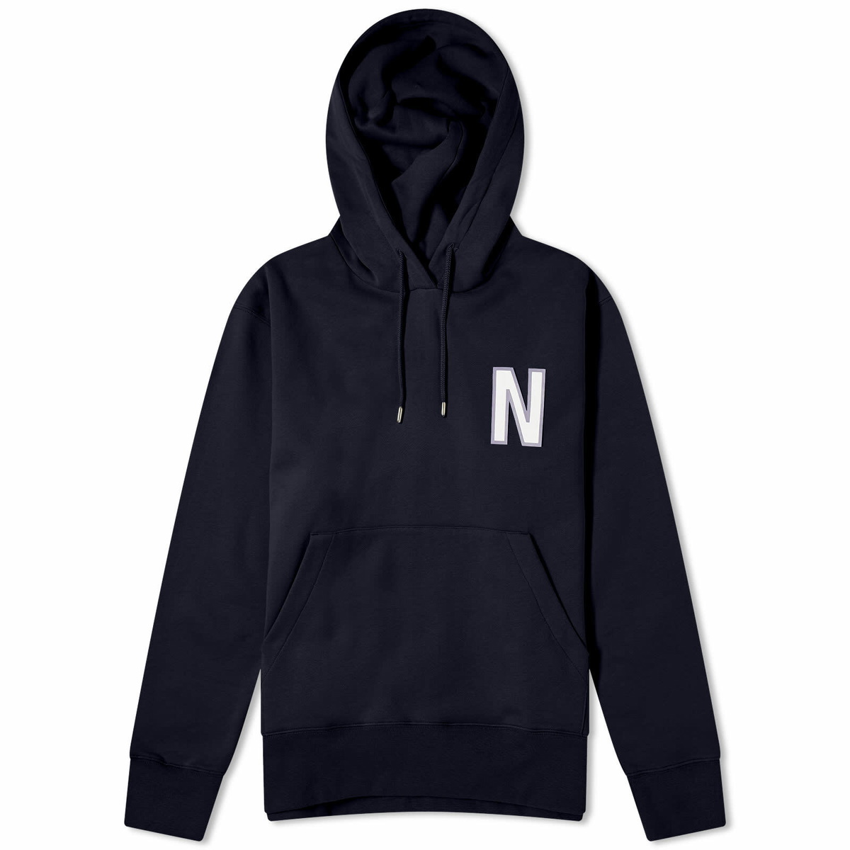 Norse Projects Men's Arne Relaxed N Logo Hoodie in Dark Navy