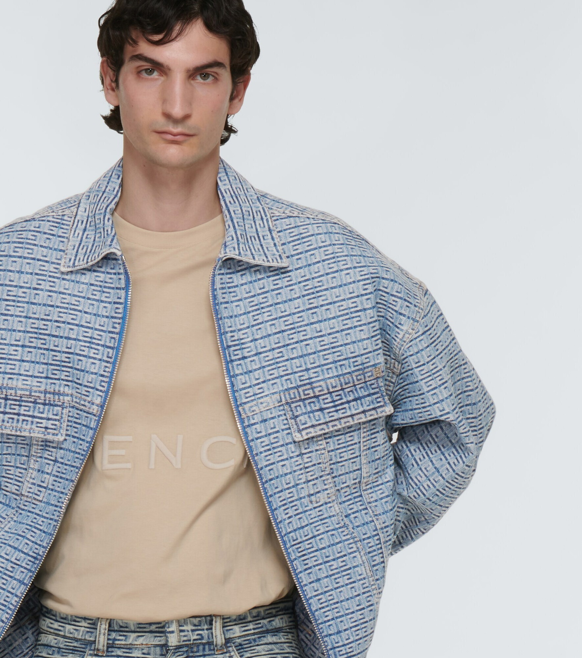 JACQUARD DENIM JACKET - Blue