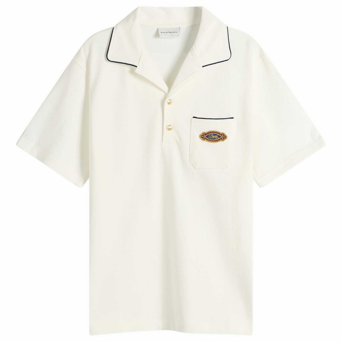 Drôle de Monsieur Men's Open Collar Polo Shirt in Off White
