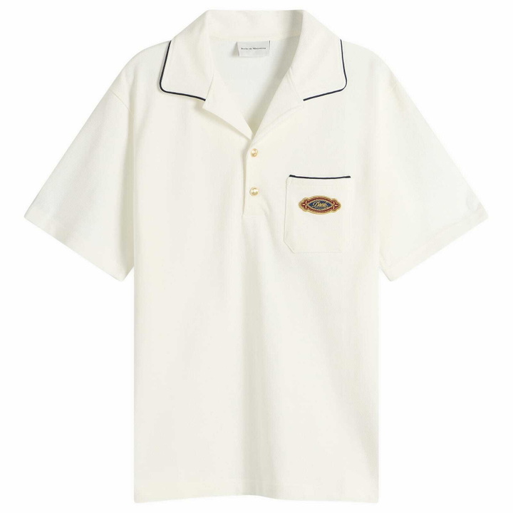 Photo: Drôle de Monsieur Men's Open Collar Polo Shirt in Off White