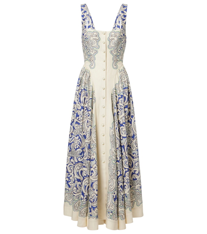 sachin and babi light blue dress ALÉMAIS Michelle Linen-Blend Midi Dress in Gray main image 0