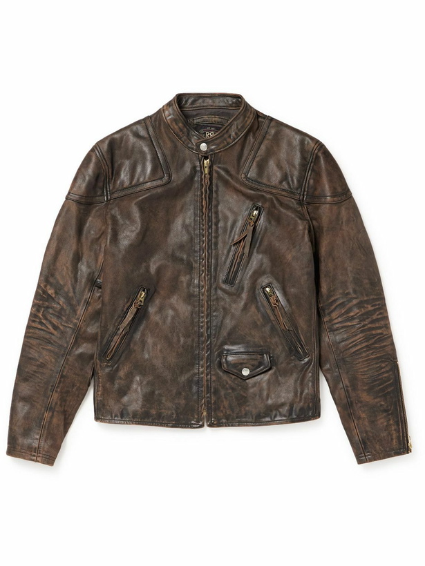 Photo: RRL - Watts Slim-Fit Distressed Leather Biker Jacket - Black