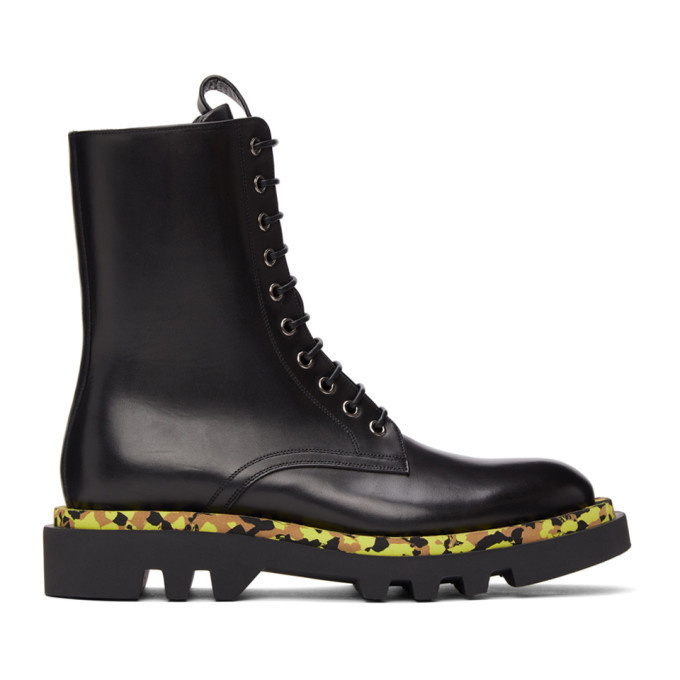 Photo: Givenchy Black Leather Camo Combat Lace-Up Boots
