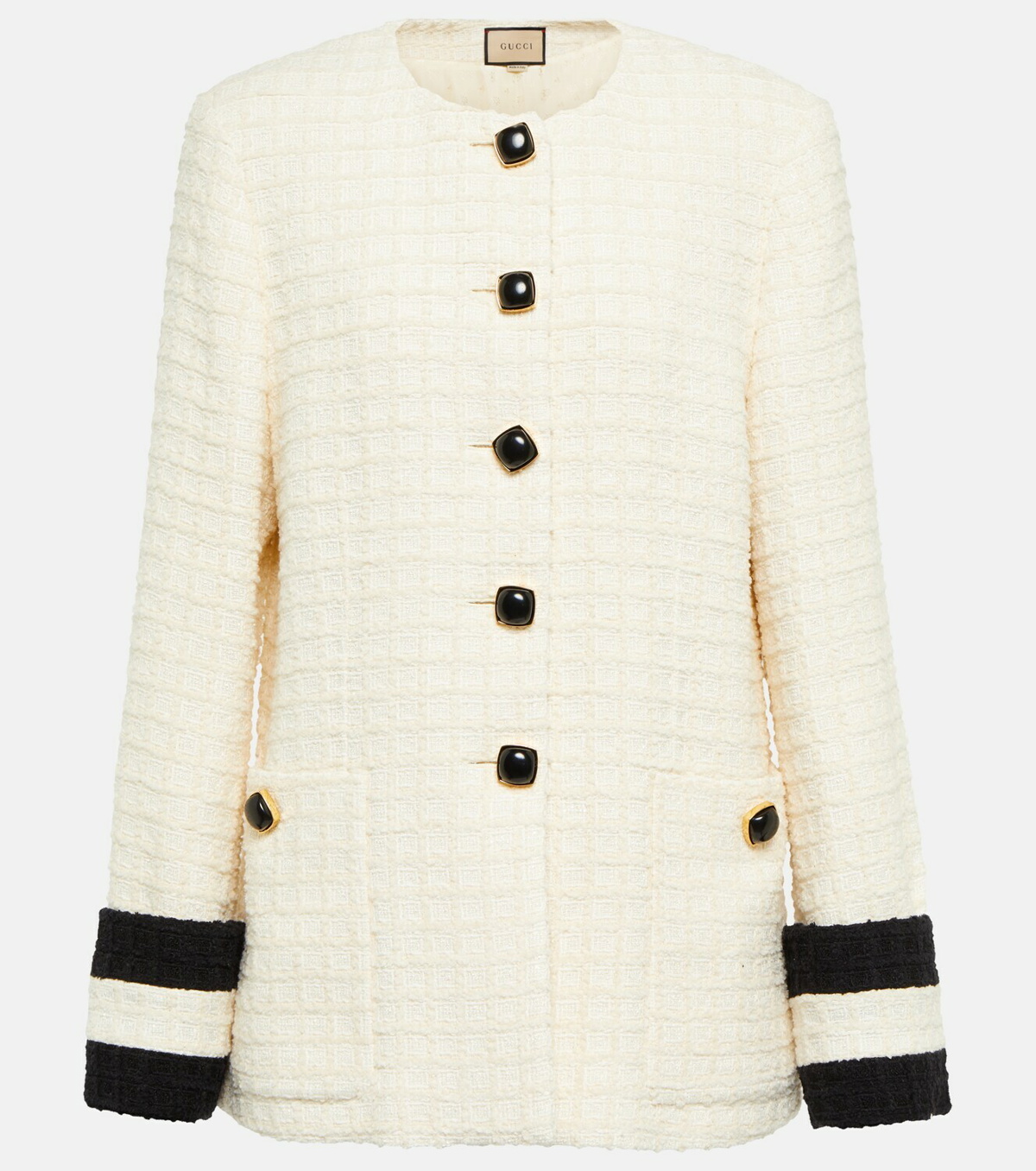 Beige GG-jacquard cotton-blend tweed jacket