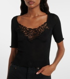 Saint Laurent Lace-trimmed ribbed-knit silk top