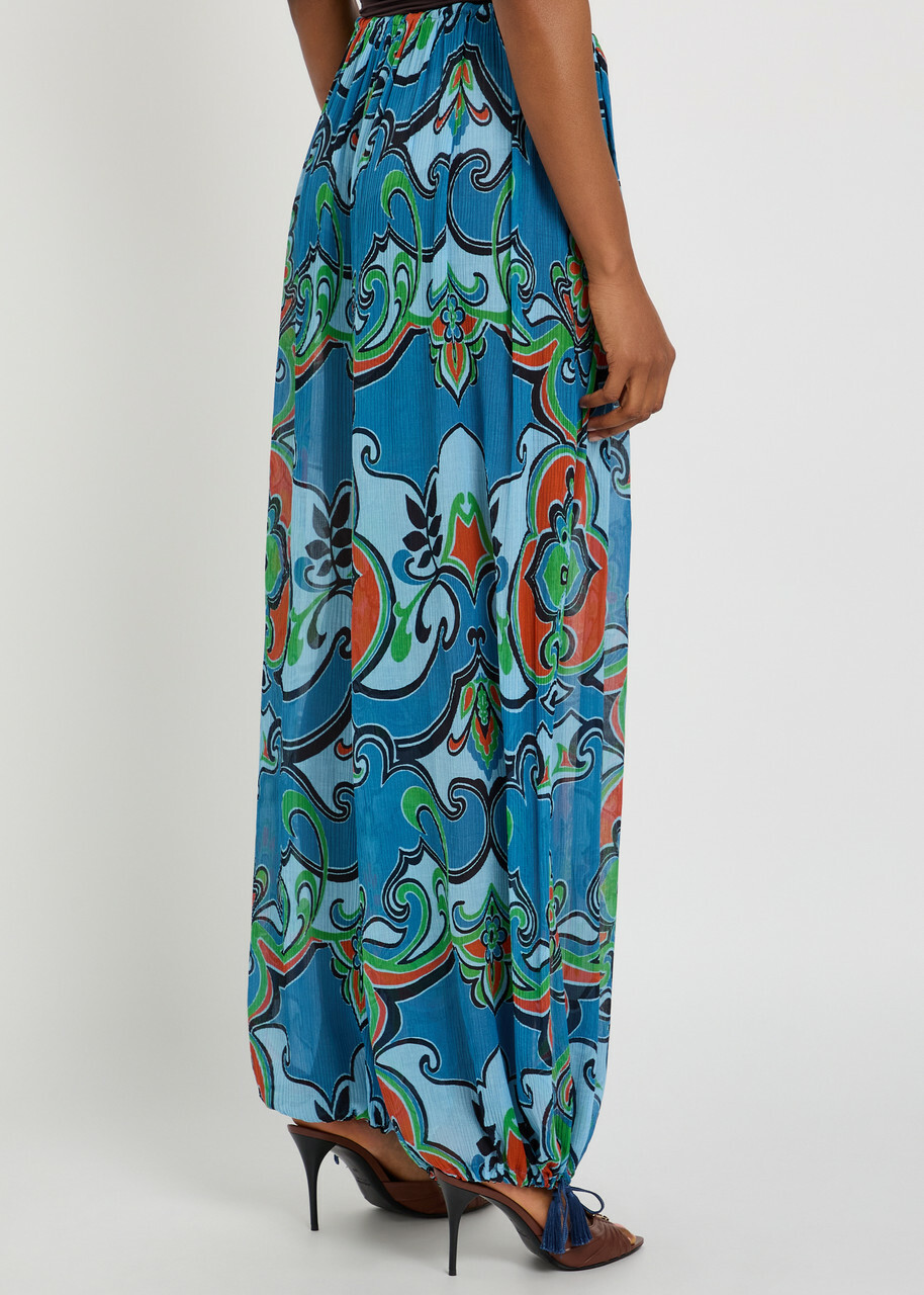 Etro Patterned Balloon-leg Georgette Trousers Blue