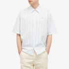 Acne Studios Men's Sarlie Face Short Sleeve Stripe Shirt in Blue/Green