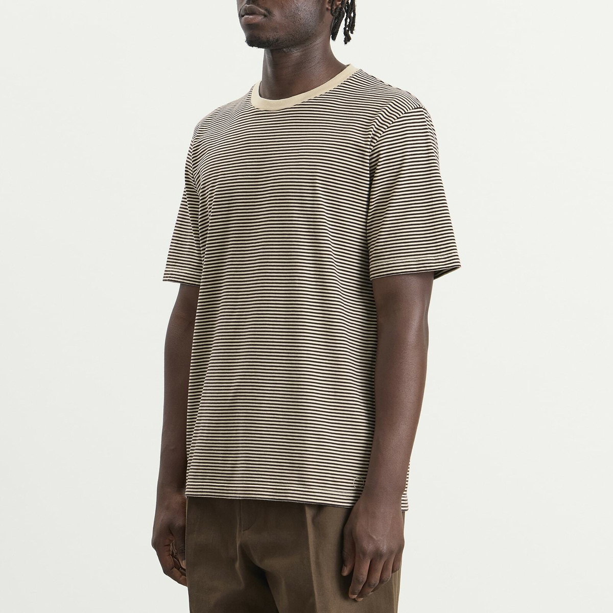 Folk Men's 1x1 Stripe T-Shirt in Espresso/Stone