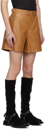System Tan Cinch Strap Faux-Leather Shorts