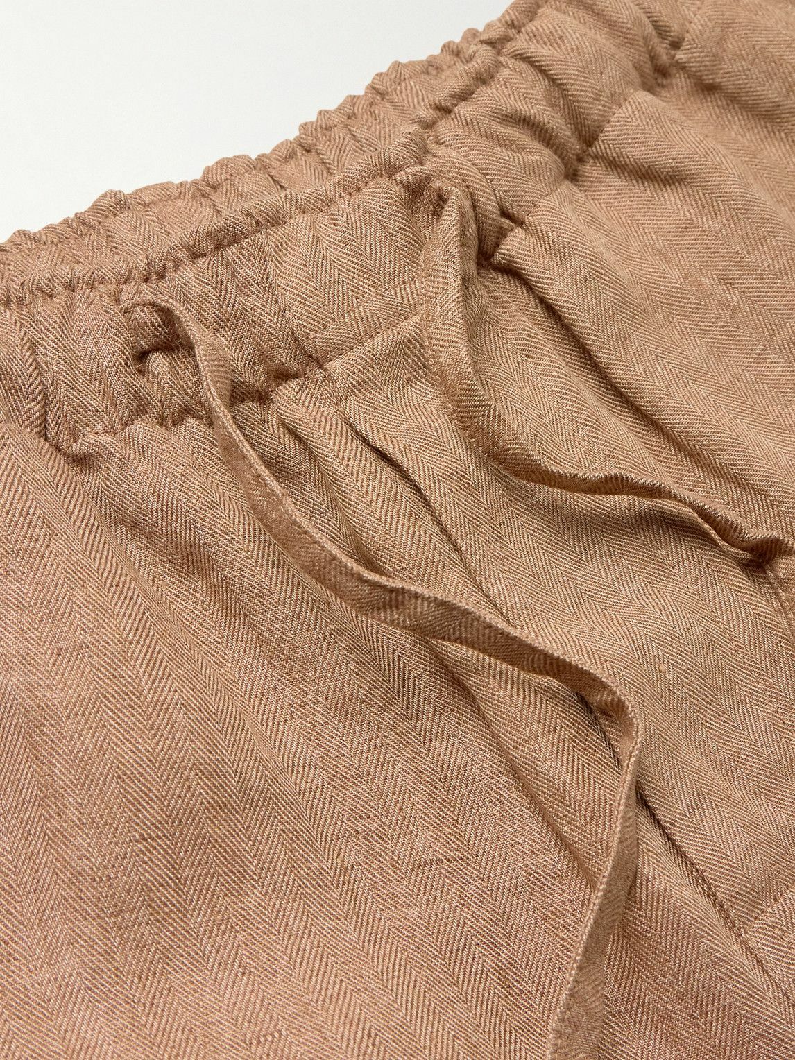 De Petrillo - Straight-Leg Herringbone Linen Drawstring Shorts - Neutrals