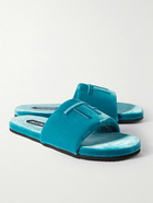 TOM FORD - Harrison Logo-Embroidered Velvet Slides - Blue