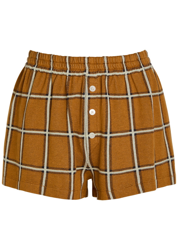 Photo: Guest In Residence Picnic Plaid Silk and Linen-blend Shorts Brown