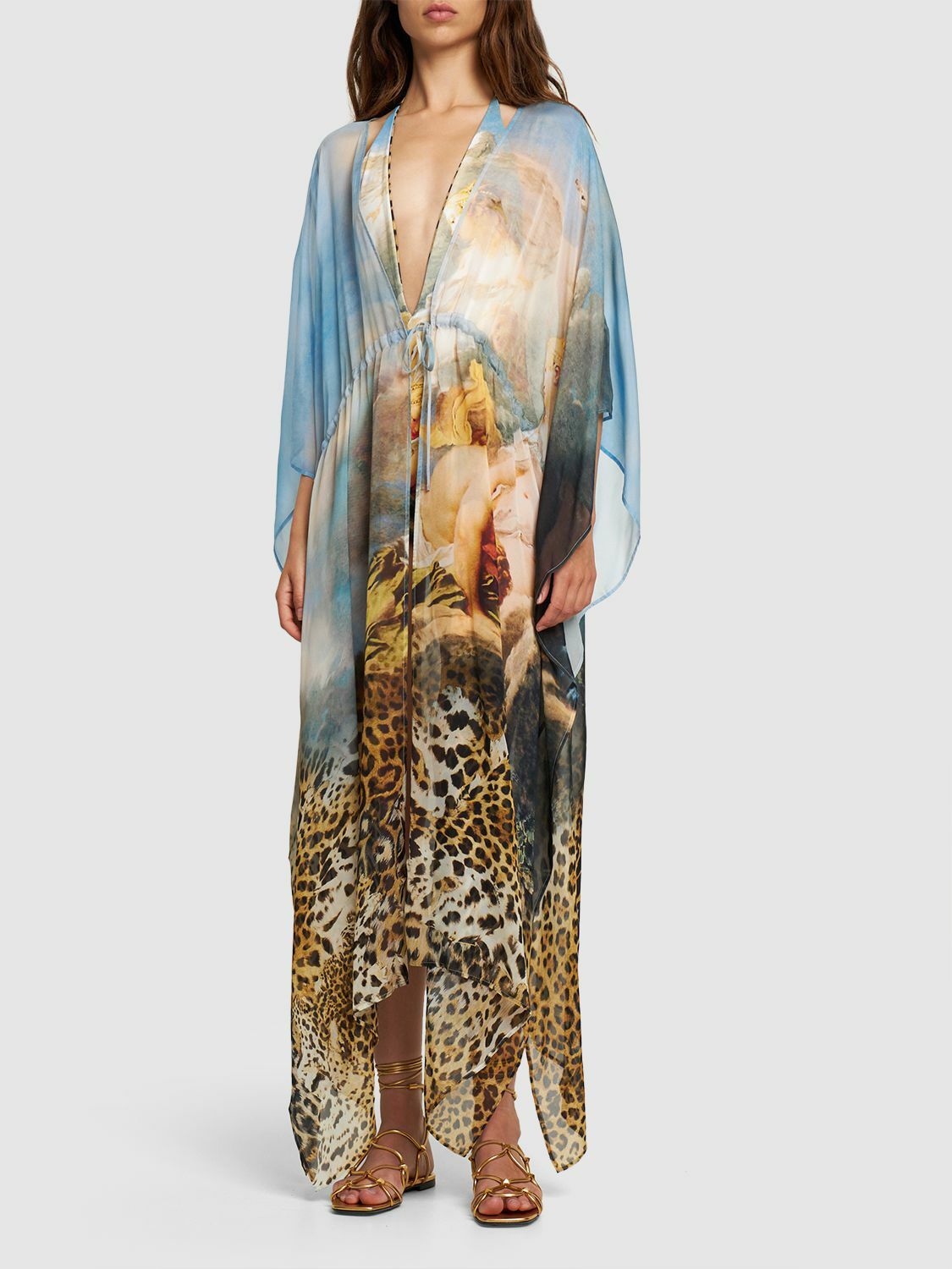 ROBERTO CAVALLI Printed Silk Midi Kaftan Dress Roberto Cavalli