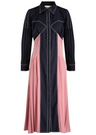 Lovebirds Colour-blocked Silk and Twill Midi Shirt Dress Navy