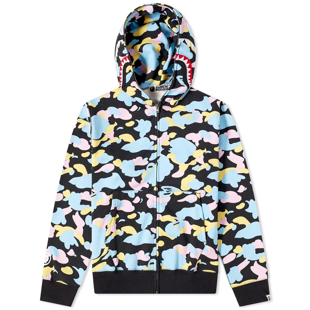 A BATHING APE® Shark camouflage zip-up hoodie pink and yellow