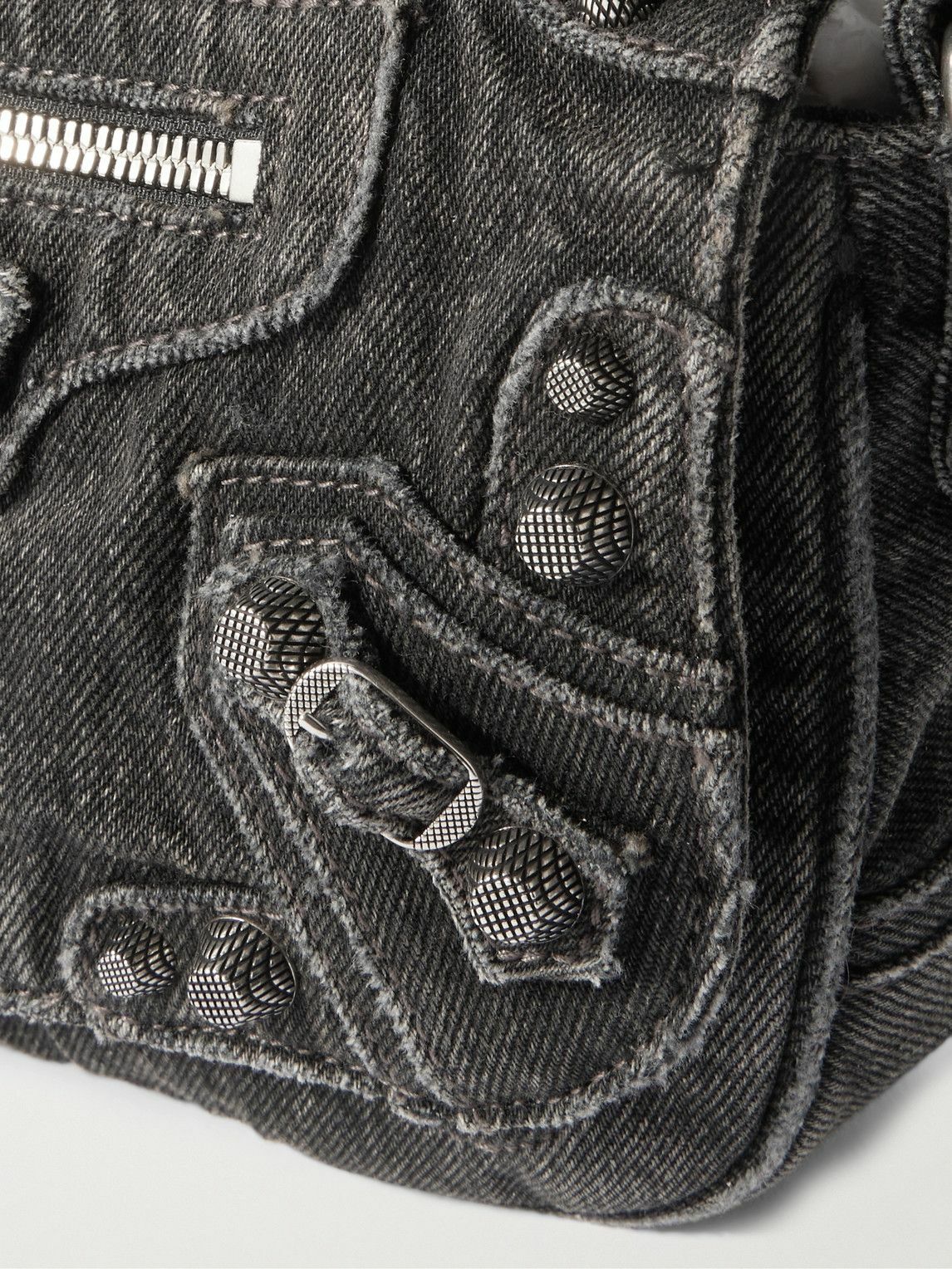 Balenciaga - Le Cagole XS Studded Washed-Denim Messenger Bag