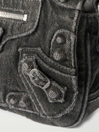 Balenciaga - Le Cagole XS Studded Washed-Denim Messenger Bag