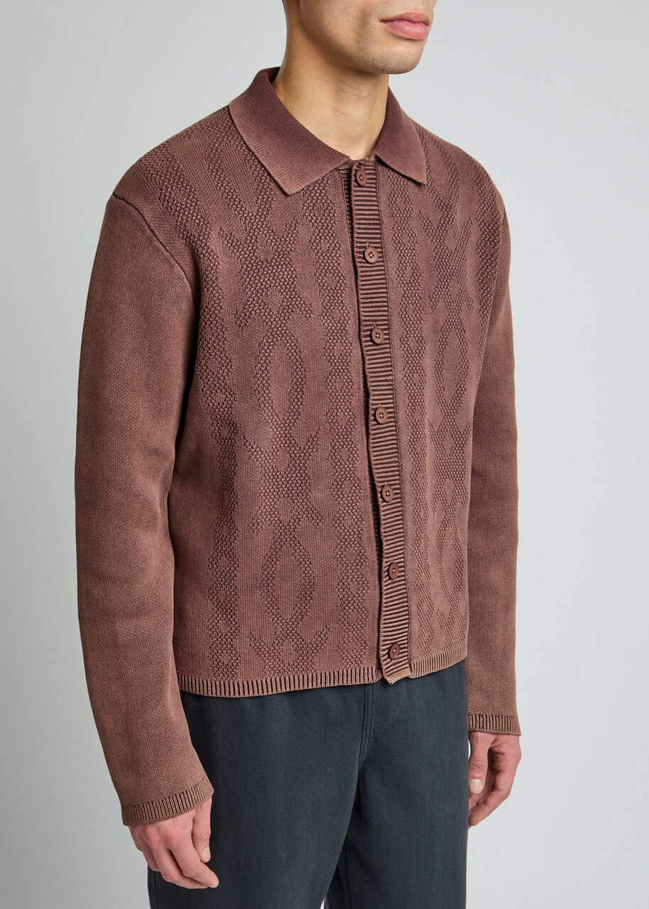 Daily Paper Patterned Intarsia Ribbed Cotton Cardigan Brown