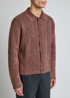 Daily Paper Patterned Intarsia Ribbed Cotton Cardigan Brown