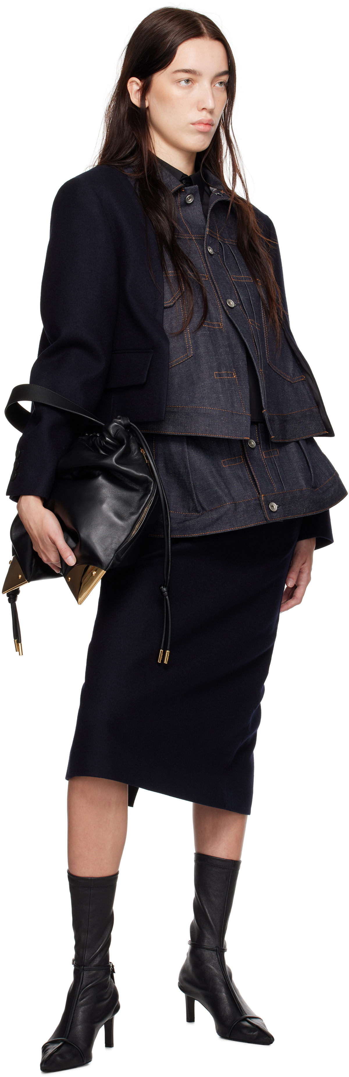 sacai Black Corner Metal Drawstring Bag Sacai