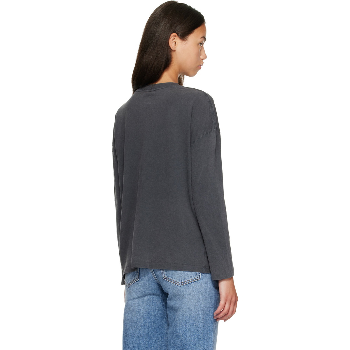 ANINE BING Black Ivan Long Sleeve 'Paris' Stencil T-shirt