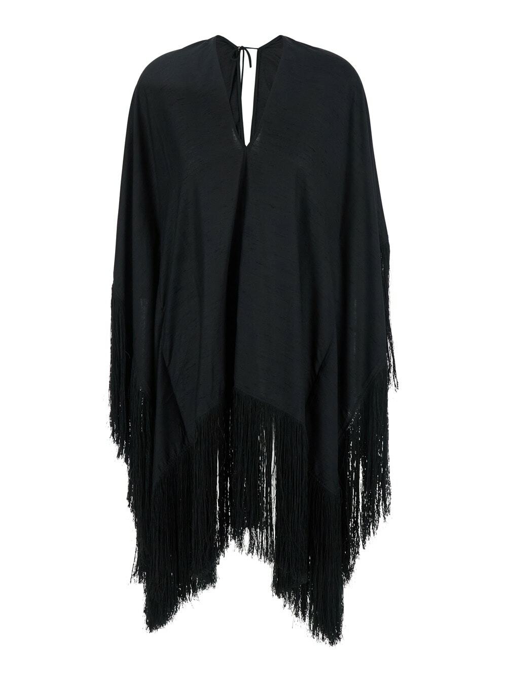 ボレロ・ショール Taller Marmo Black scarf with fringes Mrs Ross Kaftan in Black – Taller Marmo Boutique
