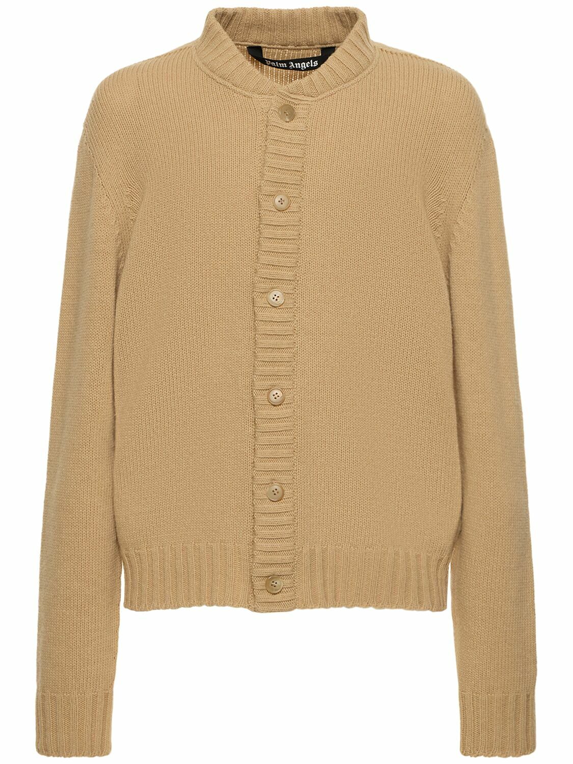 PALM ANGELS - Curved Logo Wool Blend Cardigan