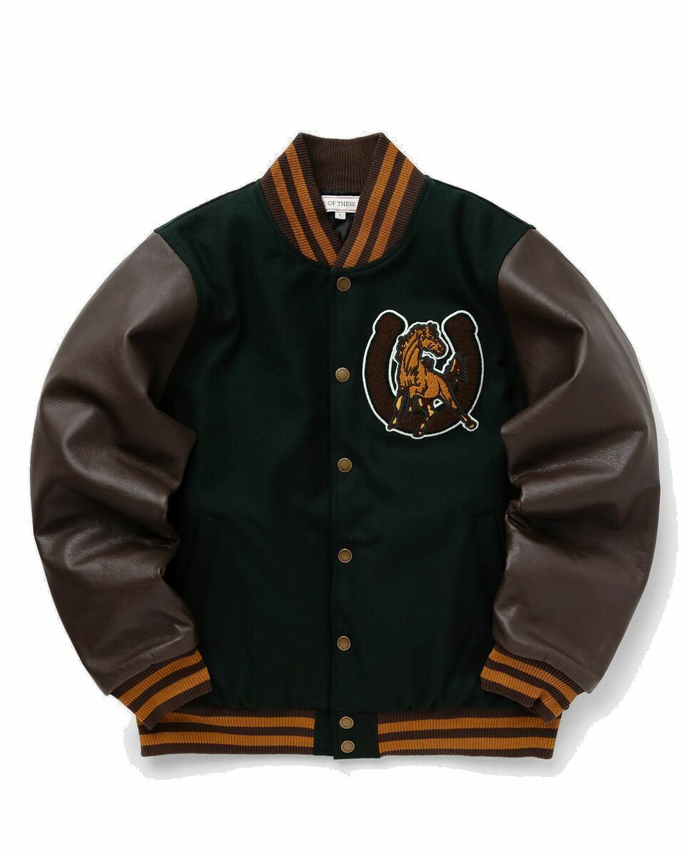 Photo: One Of These Days Mustang Varsity Brown/Green - Mens - Bomber Jackets/College Jackets