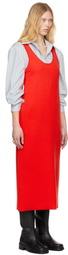 AURALEE Red Cotton Silk Stretch Knit Midi Dress