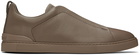 ZEGNA Brown Deerskin Triple Stitch Sneakers