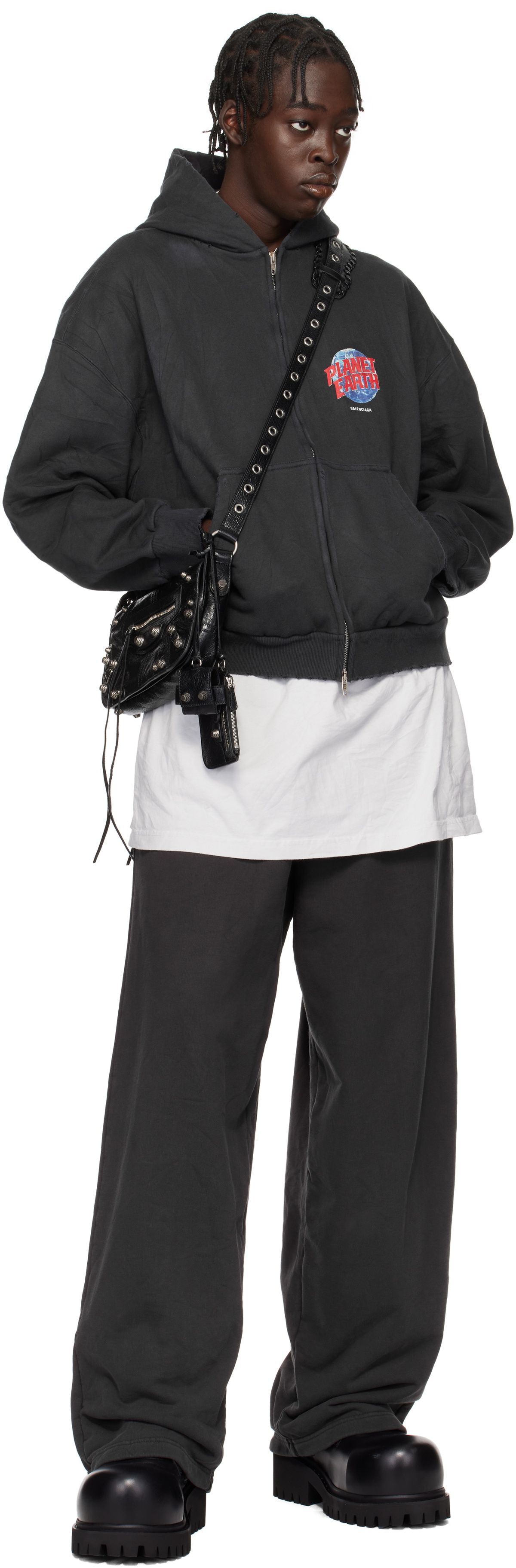 Balenciaga Black 'Planet Earth' Zip-Up Hoodie Balenciaga