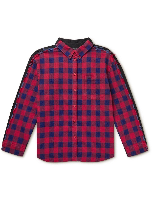 Photo: Balenciaga - Button-Down Collar Checked Flannel and Cotton-Jersey Shirt - Red