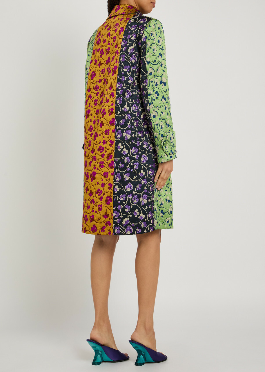 LA Double J Precious Floral-jacquard Woven Coat Yellow