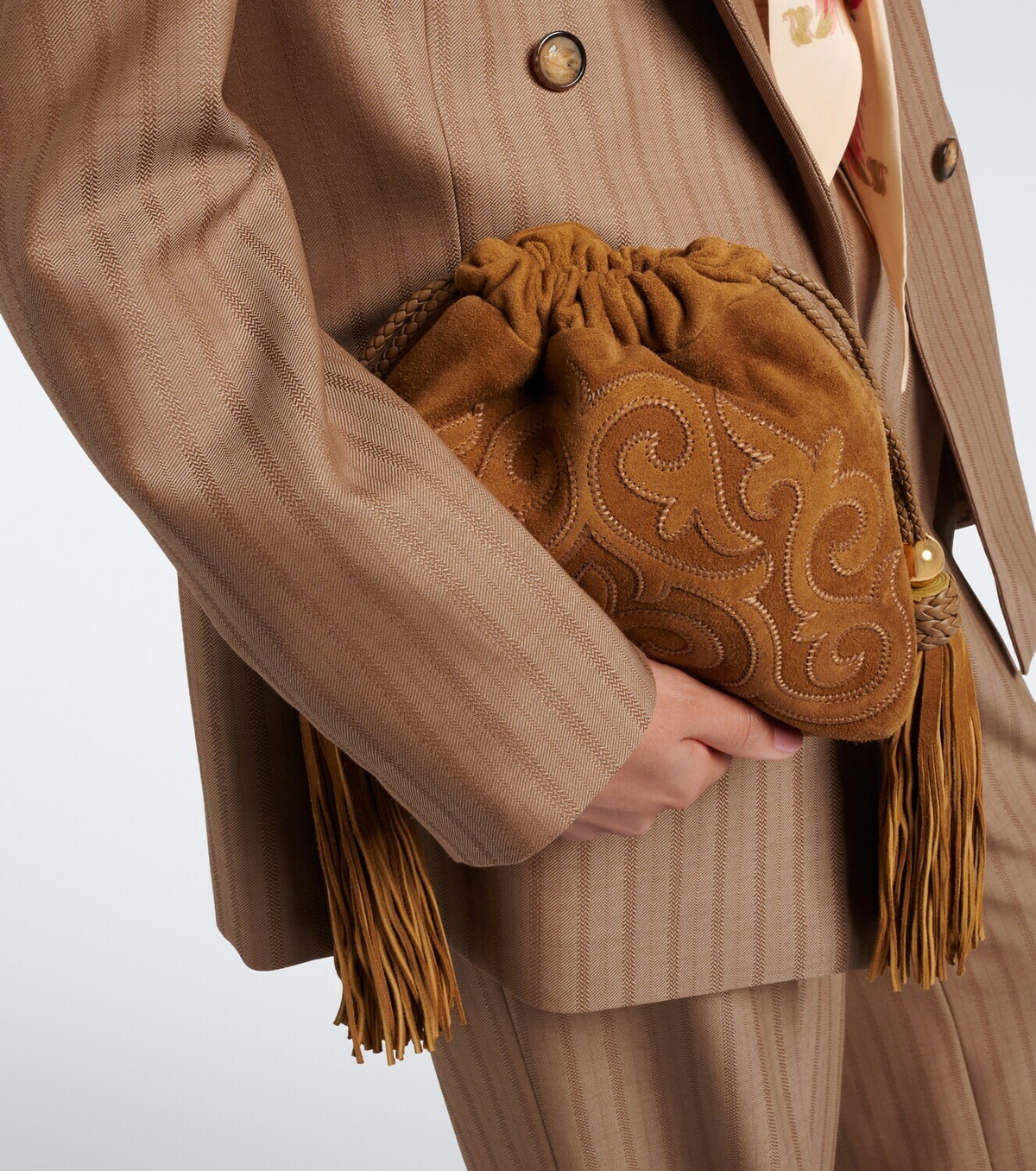 Etro Kalispera Small embroidered suede clutch