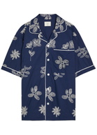 Che Floral-embroidered Cotton-poplin Shirt Navy